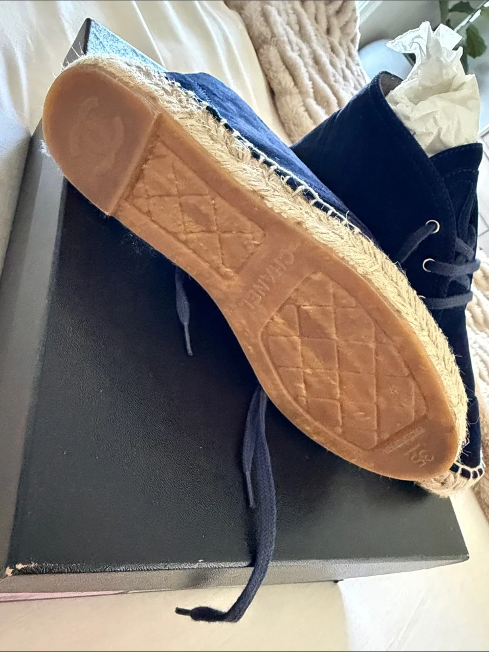 Women Navy Suede Espadrille high top Lace-UpShoes
